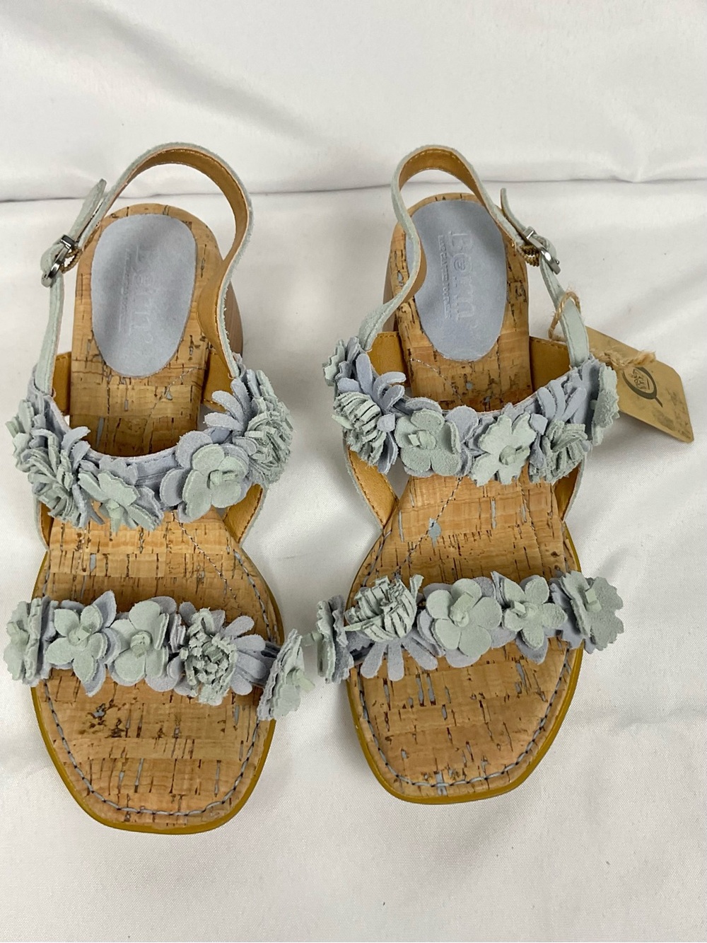 Børn Springs Suede Floral Sandals Light Blue Nuvola Block Heel Sz 7
